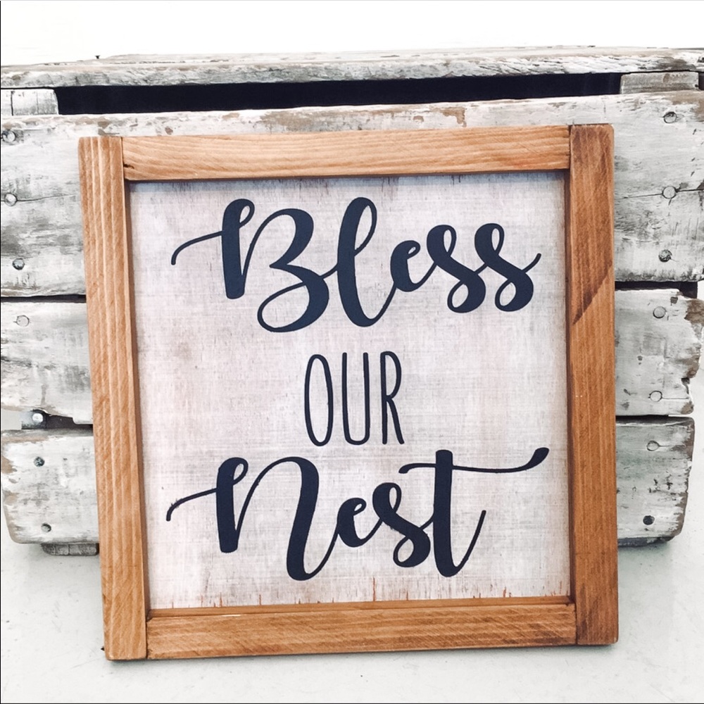 Framed “Bless Our Nest” Handcrafted Painted Sign